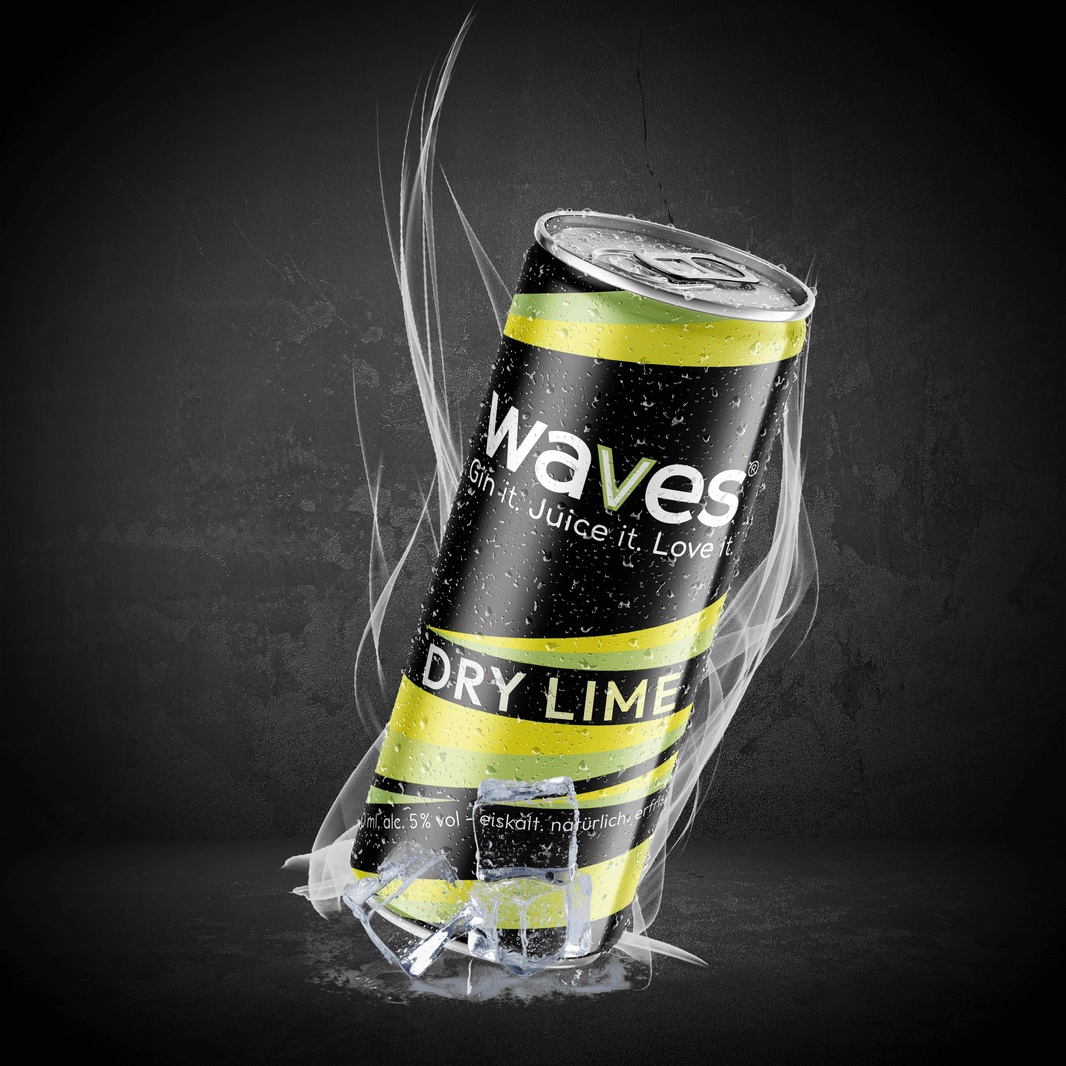 Waves Dry Lime Getränk in einer dose, frisch, spritzig und einzigartig – ideal für die nächste Party.