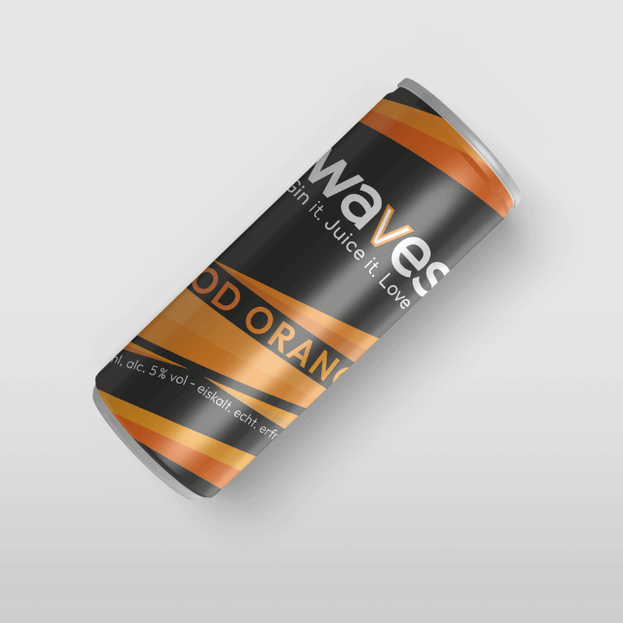 Waves Blood Orange Getränk in einer dose, frisch, spritzig und einzigartig – ideal für die nächste Party.