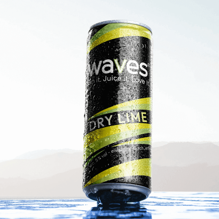 Waves Dry Lime Getränk in einer dose, frisch, spritzig und einzigartig – ideal für die nächste Party.