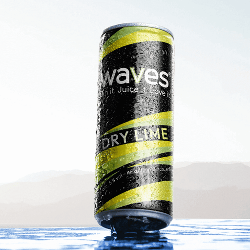 Waves Dry Lime Getränk in einer dose, frisch, spritzig und einzigartig – ideal für die nächste Party.