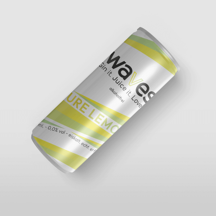 Waves Pure Lemon drink can featuring unique lemon flavor, perfect for parties and refreshing moments.